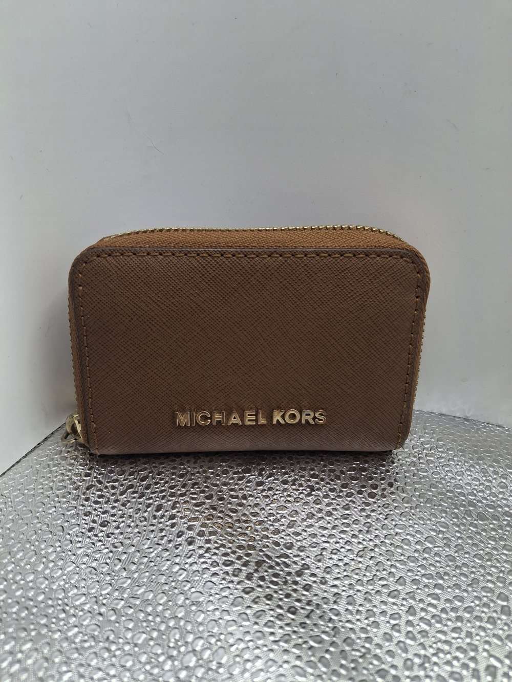 Michael Kors Brown Saffiano Leather Zip Card Case